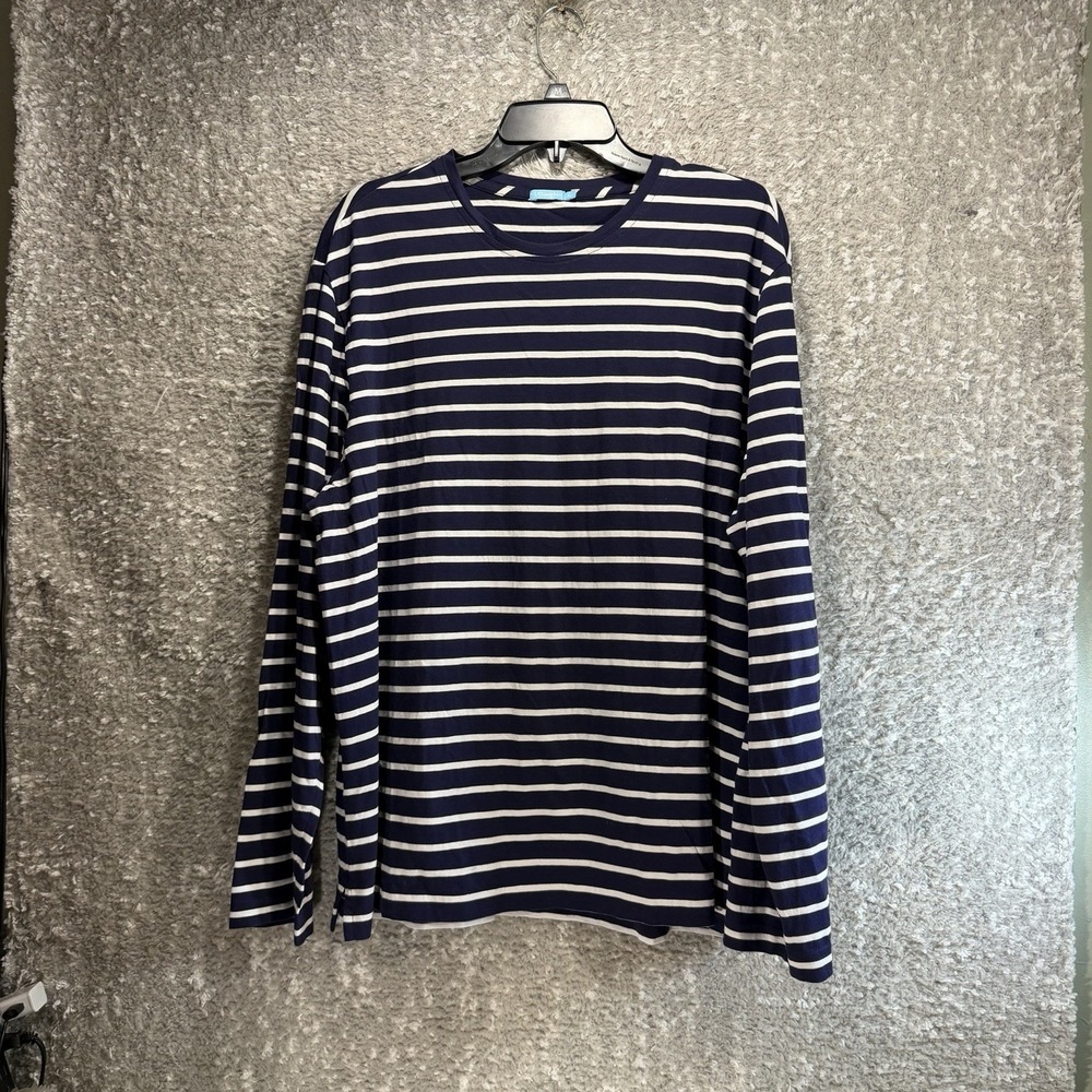 J.McLaughlin Ryan Knit Top Navy White Striped Pima Cotton XL Nautical Casual